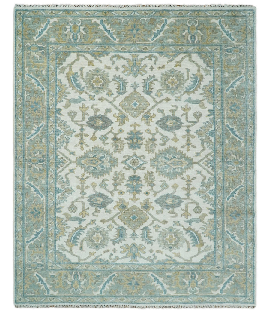 Large Hand Knotted 8x10 and 9x12 Oriental Oushak Silver and Ivory Wool Area Rug | TRDCP164 - The Rug Decor