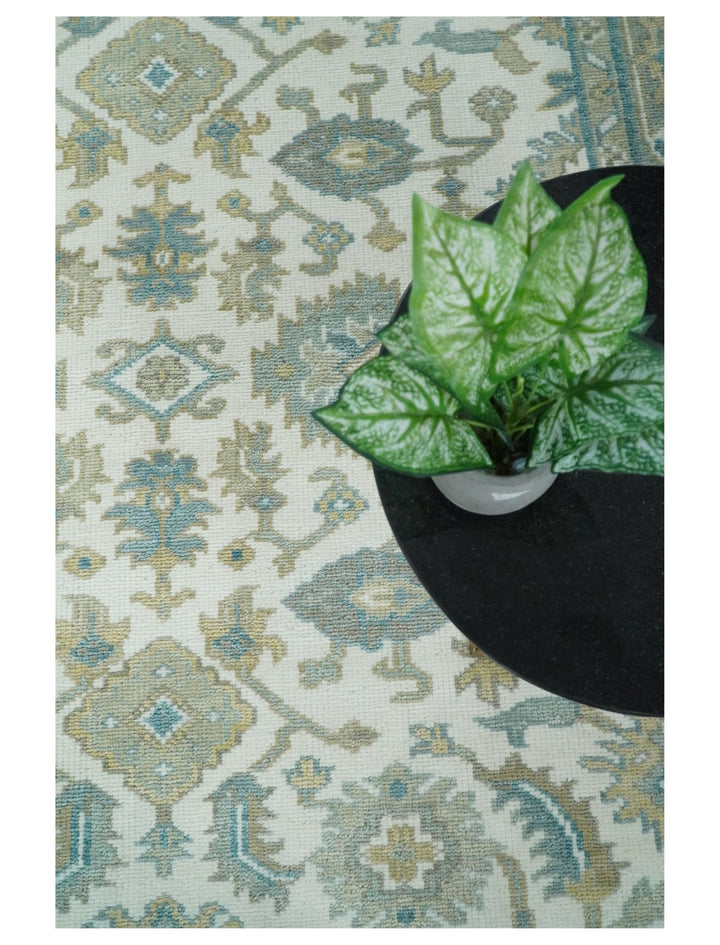Large Hand Knotted 8x10 and 9x12 Oriental Oushak Silver and Ivory Wool Area Rug | TRDCP164 - The Rug Decor