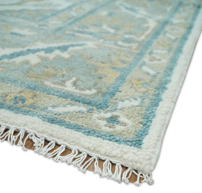 Large Hand Knotted 8x10 and 9x12 Oriental Oushak Silver and Ivory Wool Area Rug | TRDCP164 - The Rug Decor