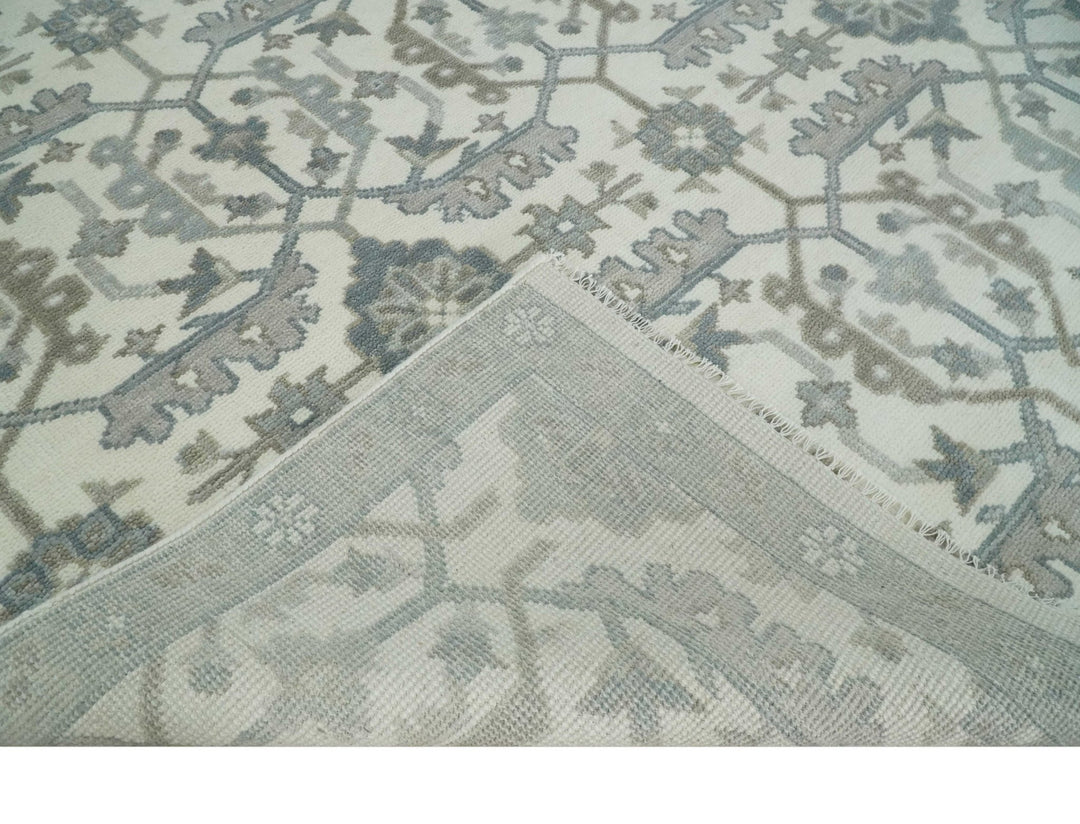 Large Hand Knotted Ivory and Silver 9x12 Oriental Oushak Traditional Wool Area Rug - The Rug Decor