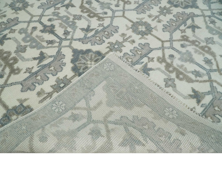 Large Hand Knotted Ivory and Silver 9x12 Oriental Oushak Traditional Wool Area Rug - The Rug Decor