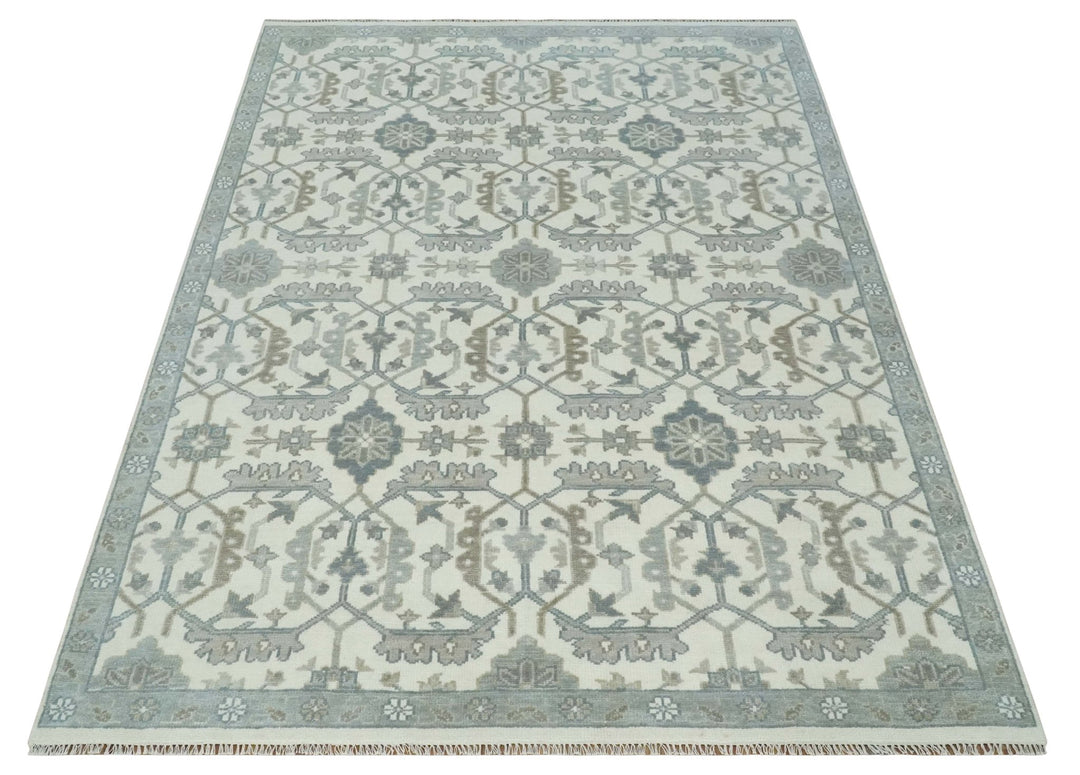 Large Hand Knotted Ivory and Silver 9x12 Oriental Oushak Traditional Wool Area Rug - The Rug Decor