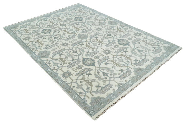 Large Hand Knotted Ivory and Silver 9x12 Oriental Oushak Traditional Wool Area Rug - The Rug Decor