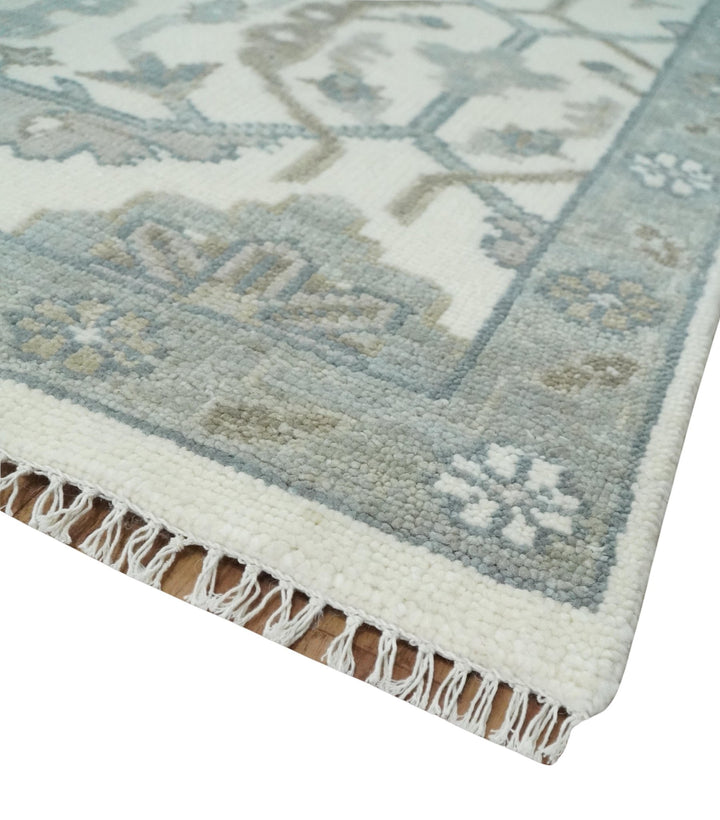 Large Hand Knotted Ivory and Silver 9x12 Oriental Oushak Traditional Wool Area Rug - The Rug Decor