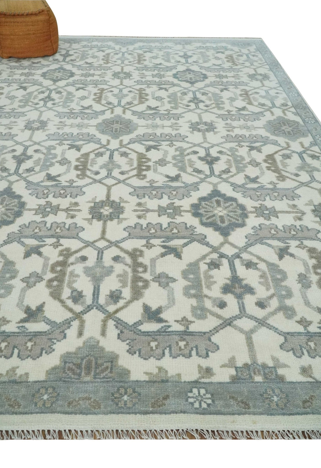Large Hand Knotted Ivory and Silver 9x12 Oriental Oushak Traditional Wool Area Rug - The Rug Decor