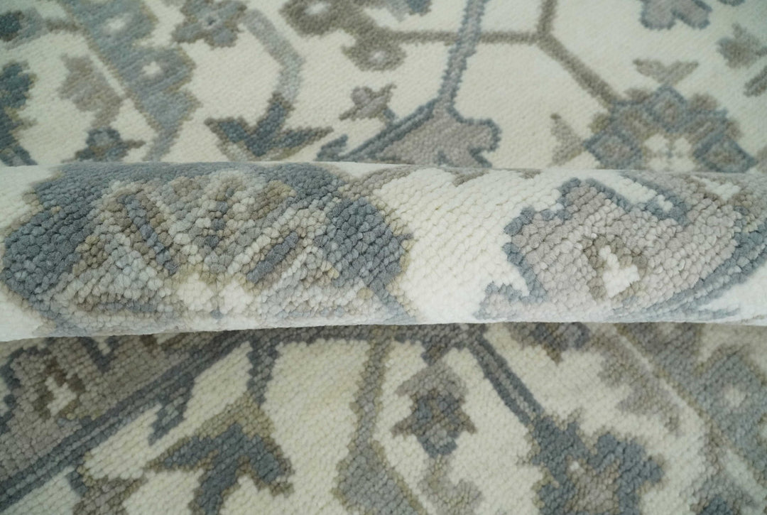 Large Hand Knotted Ivory and Silver 9x12 Oriental Oushak Traditional Wool Area Rug - The Rug Decor