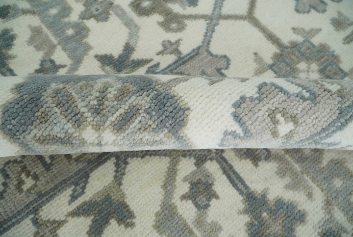 Large Hand Knotted Ivory and Silver 9x12 Oriental Oushak Traditional Wool Area Rug - The Rug Decor