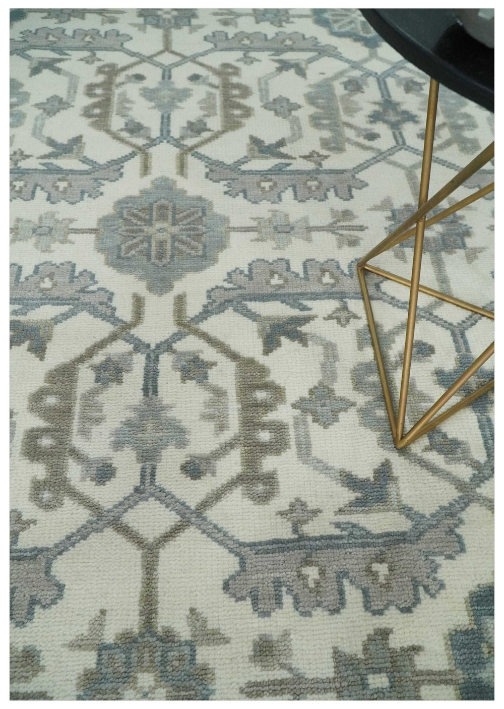 Large Hand Knotted Ivory and Silver 9x12 Oriental Oushak Traditional Wool Area Rug - The Rug Decor