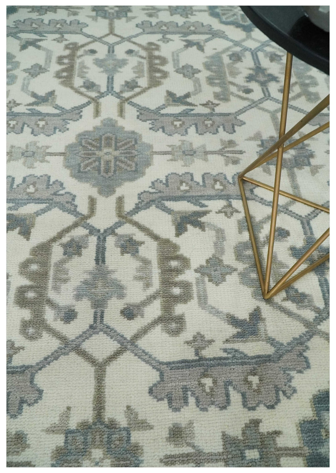 Large Hand Knotted Ivory and Silver 9x12 Oriental Oushak Traditional Wool Area Rug - The Rug Decor