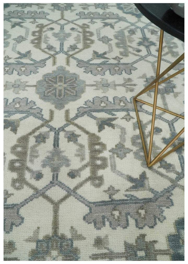 Large Hand Knotted Ivory and Silver 9x12 Oriental Oushak Traditional Wool Area Rug - The Rug Decor