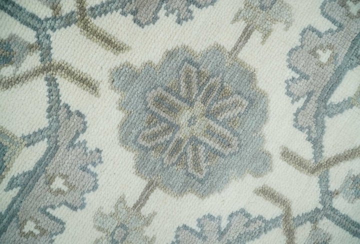 Large Hand Knotted Ivory and Silver 9x12 Oriental Oushak Traditional Wool Area Rug - The Rug Decor