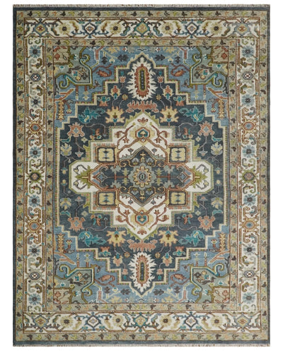 Large Oversize 5x8, 6x9, 8x10, 9x12, 10x14 and 12x15 Hand Knotted Antique Ivory and Blue Vintage Persian Wool Rug | TRDCP751 - The Rug Decor