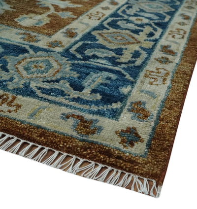 Large Rust and Blue 9x12 Hand Knotted Traditional Wool Turkish Design Area Rug - The Rug Decor