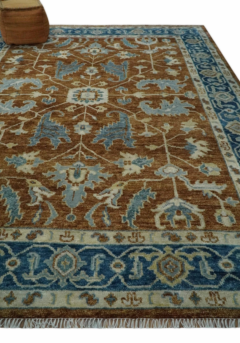 Large Rust and Blue 9x12 Hand Knotted Traditional Wool Turkish Design Area Rug - The Rug Decor