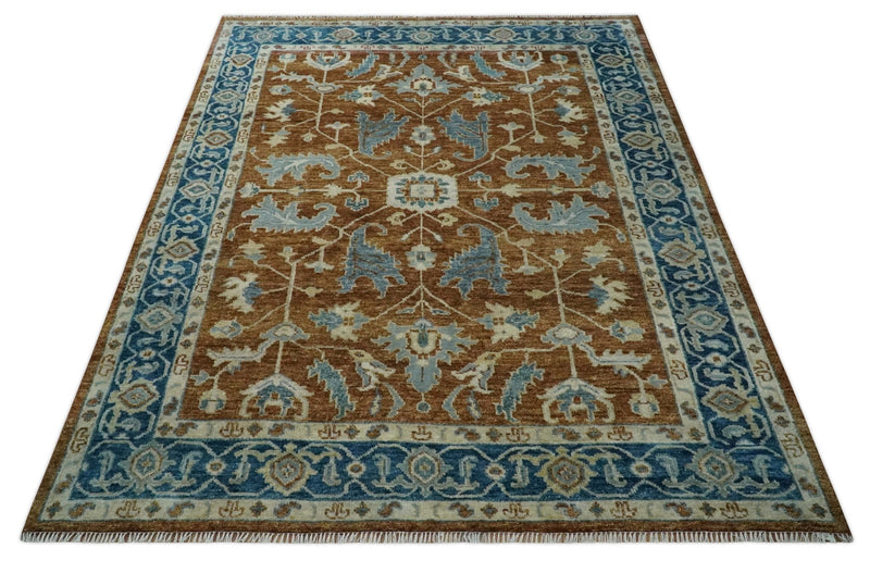 Large Rust and Blue 9x12 Hand Knotted Traditional Wool Turkish Design Area Rug - The Rug Decor