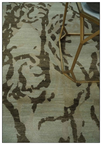 Light and Dark olive Modern Abstract 5x8 Hand Knotted Wool and Silk Area Rug - The Rug Decor