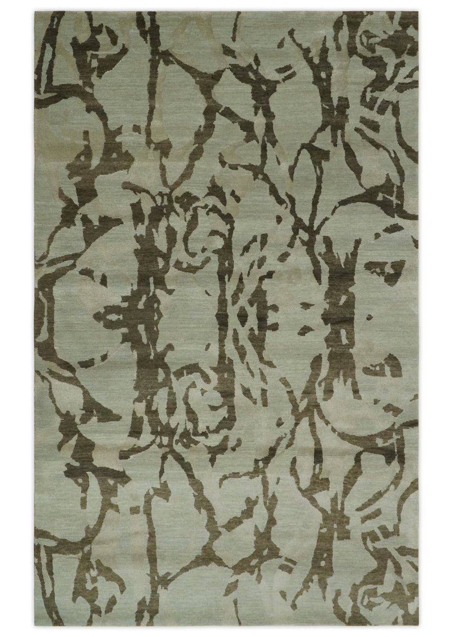 Light and Dark olive Modern Abstract 5x8 Hand Knotted Wool and Silk Area Rug - The Rug Decor