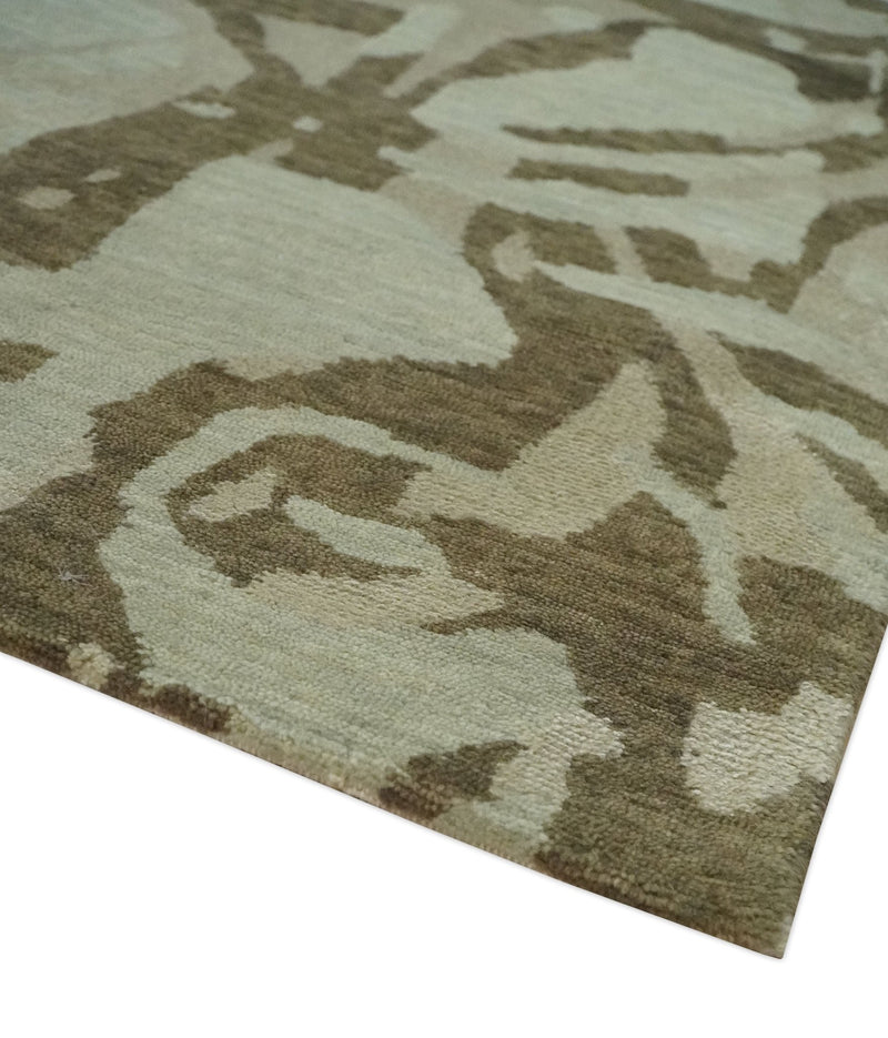 Light and Dark olive Modern Abstract 5x8 Hand Knotted Wool and Silk Area Rug - The Rug Decor
