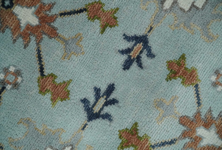 Light Blue and Camel 8x10 Hand Knotted Traditional Floral Oushak Rug - The Rug Decor