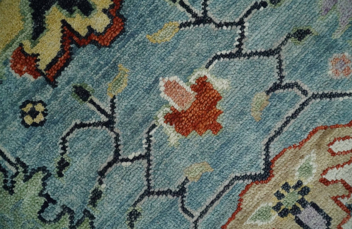 Light Blue and Ivory hand knotted 8.10x11.8 Vibrant colorful Traditional Oushak Wool Area Rug - The Rug Decor