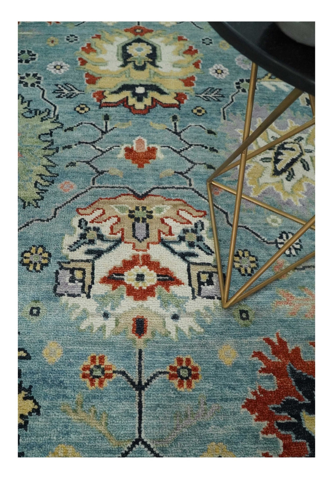 Light Blue and Ivory hand knotted 8.10x11.8 Vibrant colorful Traditional Oushak Wool Area Rug - The Rug Decor