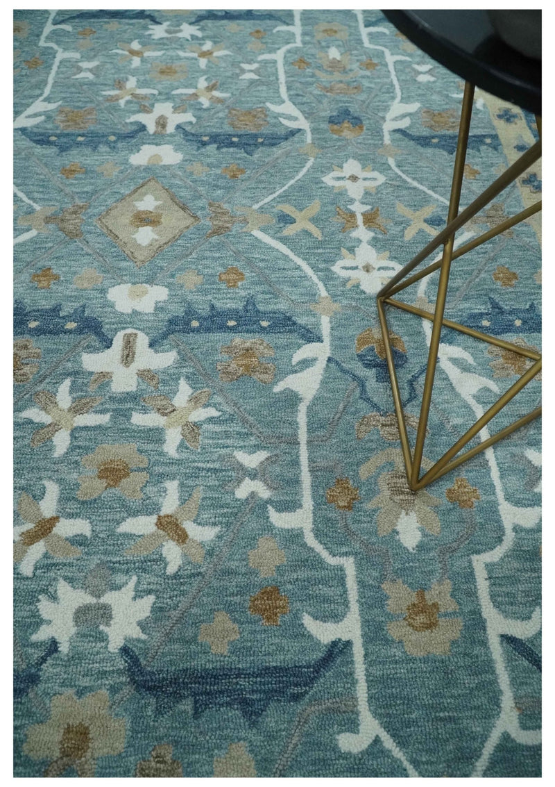 Light Blue, Blue, Beige and Ivory Oriental Hand Tufted Multi Size wool Area Rug - The Rug Decor