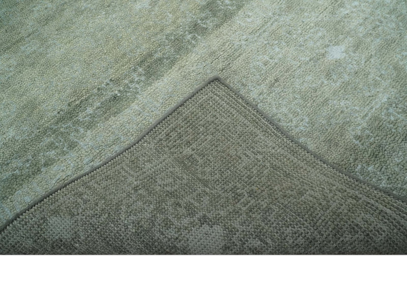 Light Green and Silver Traditional Large design 5x8 Hand Knotted wool and Art Silk Area Rug - The Rug Decor