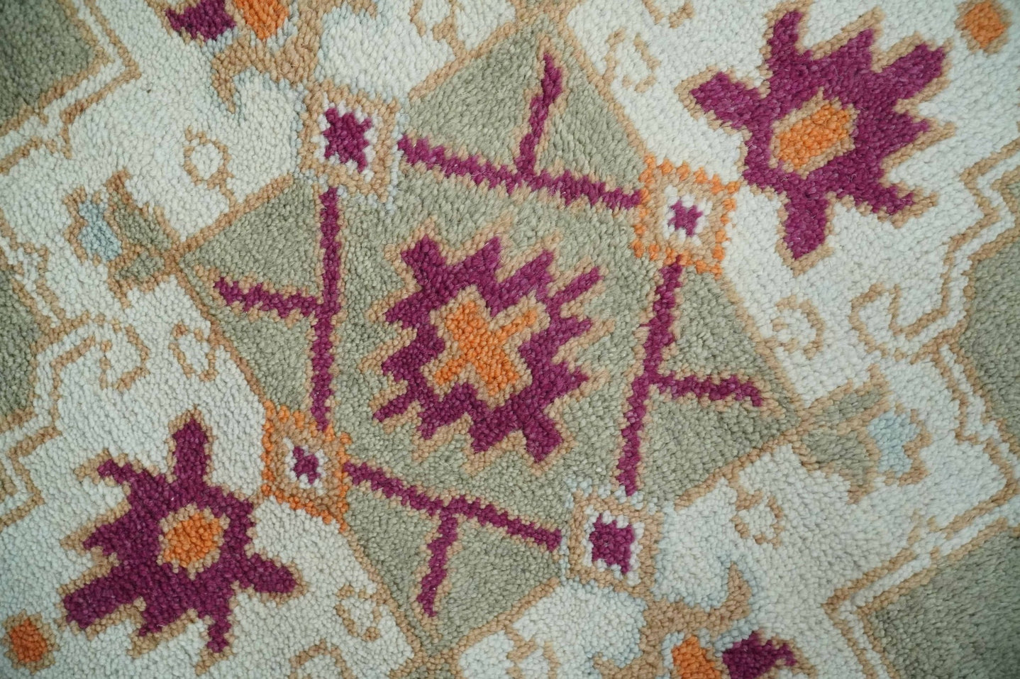 Light Green, Ivory and Maroon Traditional Hand knotted Custom Made wool Area Rug - The Rug Decor