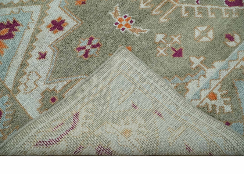 Light Green, Ivory and Maroon Traditional Hand knotted Custom Made wool Area Rug - The Rug Decor