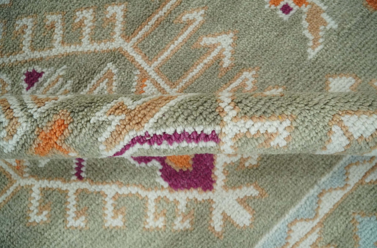 Light Green, Ivory and Maroon Traditional Hand knotted Custom Made wool Area Rug - The Rug Decor