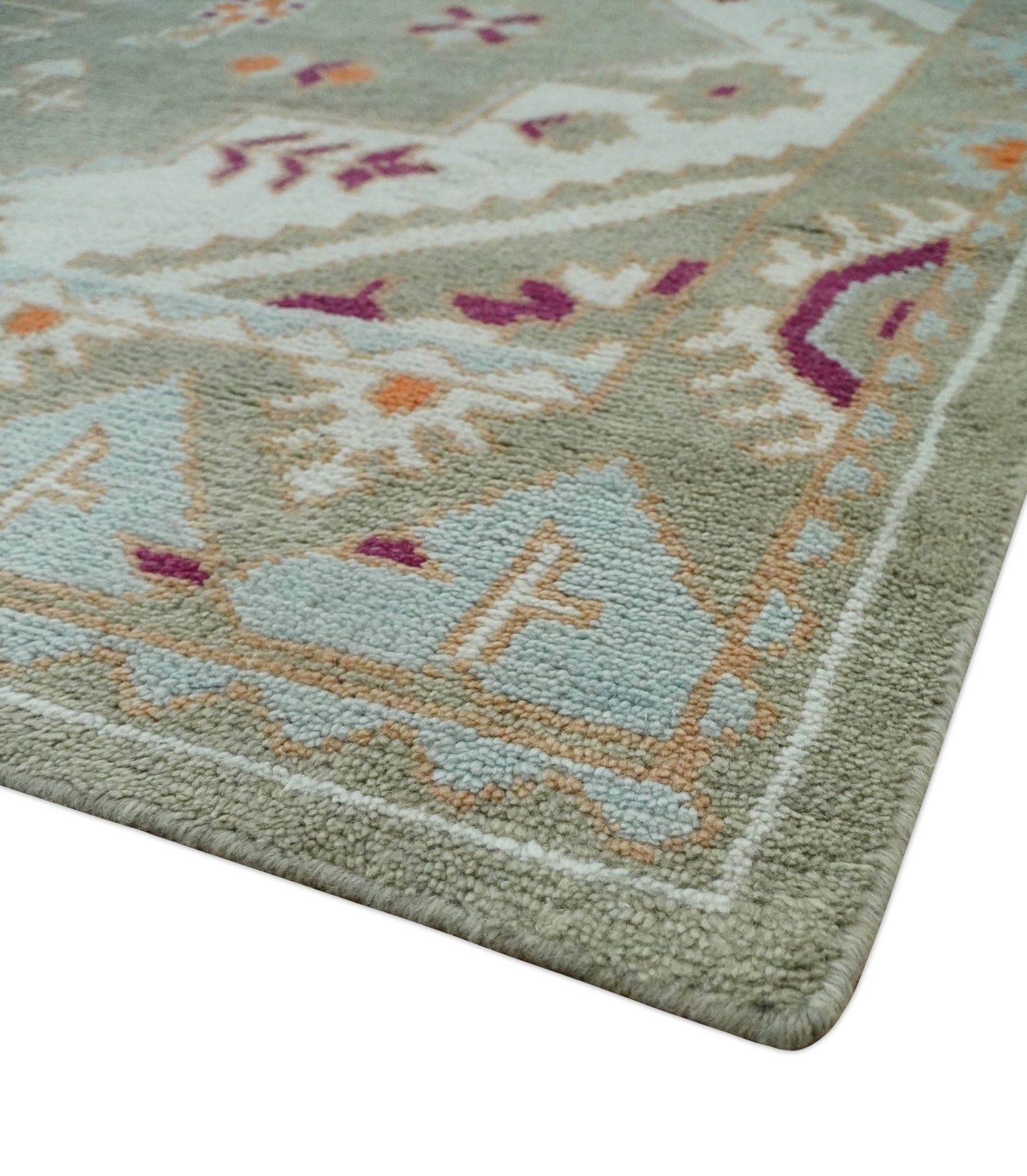 Light Green, Ivory and Maroon Traditional Hand knotted Custom Made wool Area Rug - The Rug Decor