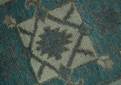 Light green, Teal and Charcoal Traditional Hand Knotted Custom Made wool Area Rug - The Rug Decor