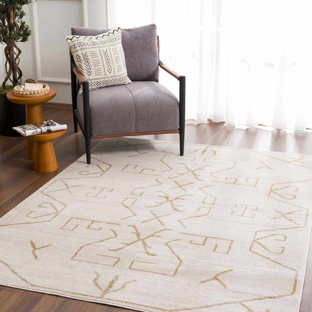Light peach and Gold Tribal Design Contemporary Area Rug - The Rug Decor