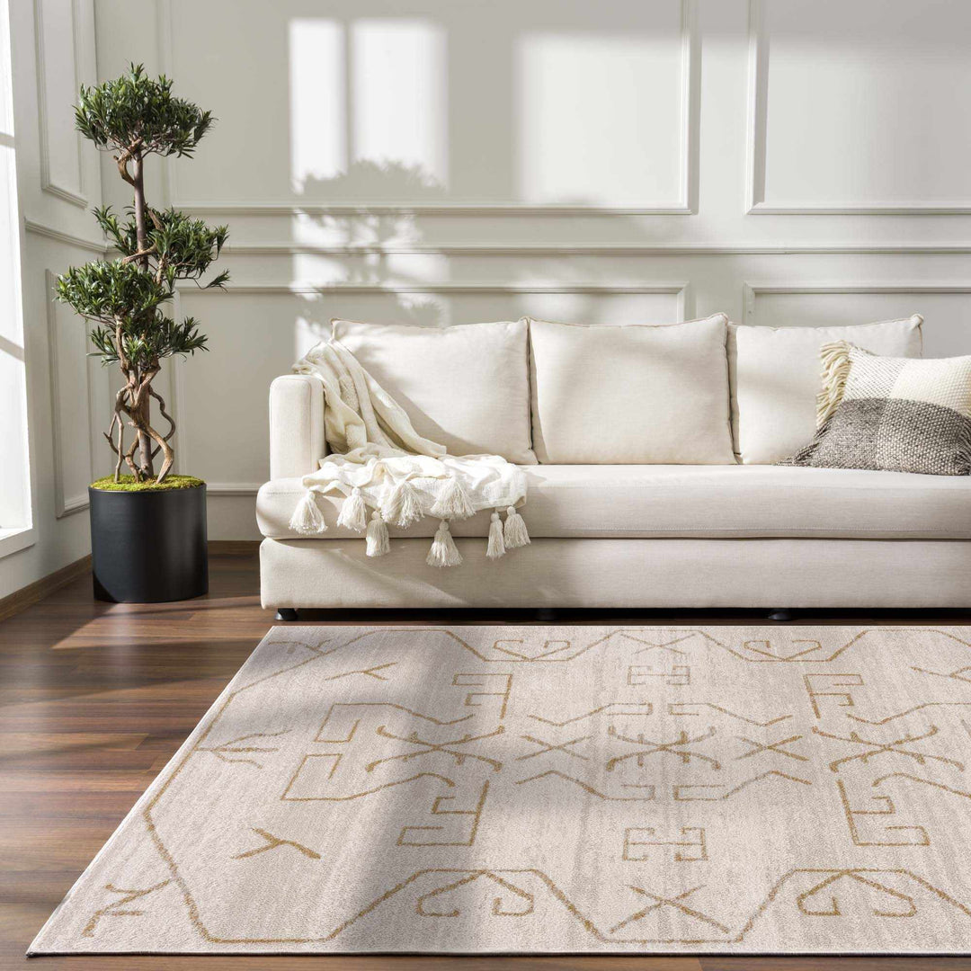 Light peach and Gold Tribal Design Contemporary Area Rug - The Rug Decor