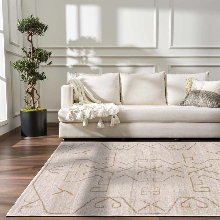 Light peach and Gold Tribal Design Contemporary Area Rug - The Rug Decor