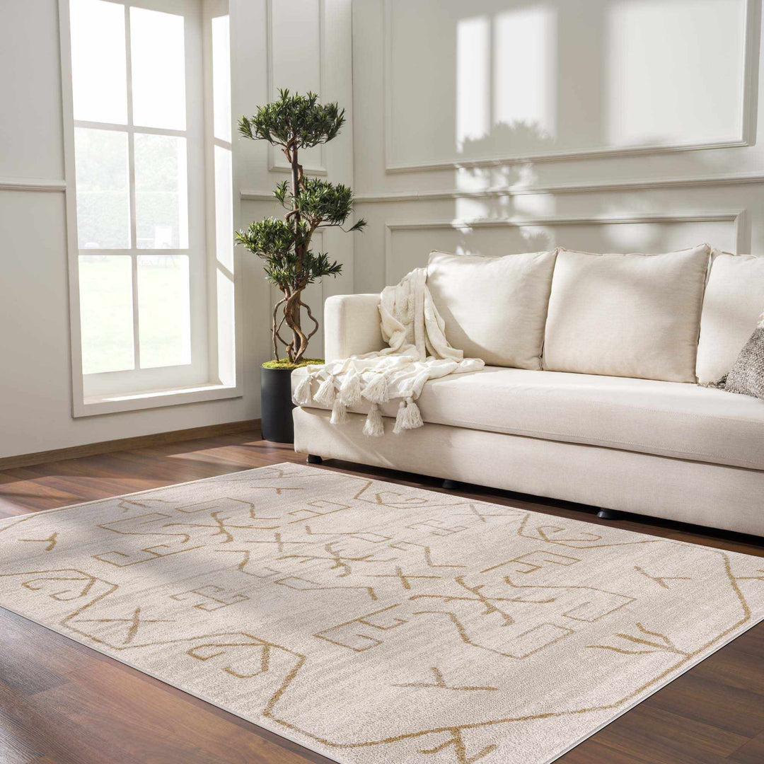 Light peach and Gold Tribal Design Contemporary Area Rug - The Rug Decor