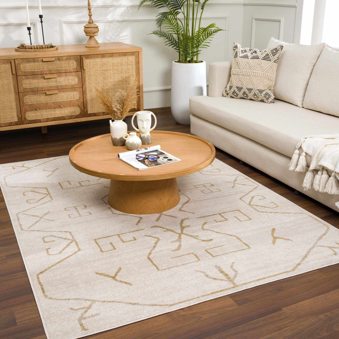 Light peach and Gold Tribal Design Contemporary Area Rug - The Rug Decor