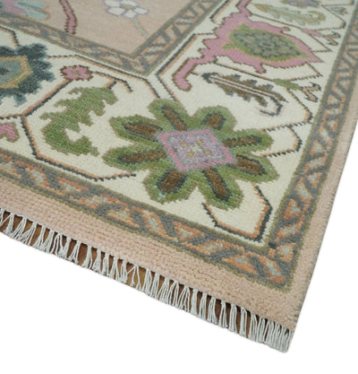 Light Peach, Ivory and Green Traditional Hand Knotted Oriental Oushak 8x10 wool Area Rug - The Rug Decor