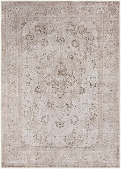 light Pink and Charcoal Traditional Medallion washable Turkish design rug - The Rug Decor