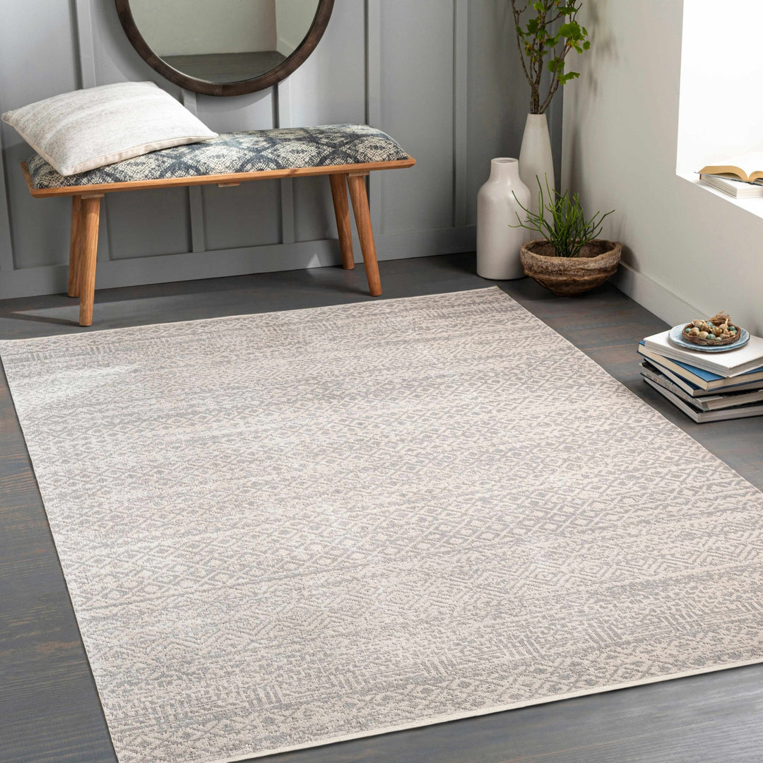 Light Silver and Beige Machine woven Traditional Moroccan Pattern Machine Washable Area Rug - The Rug Decor