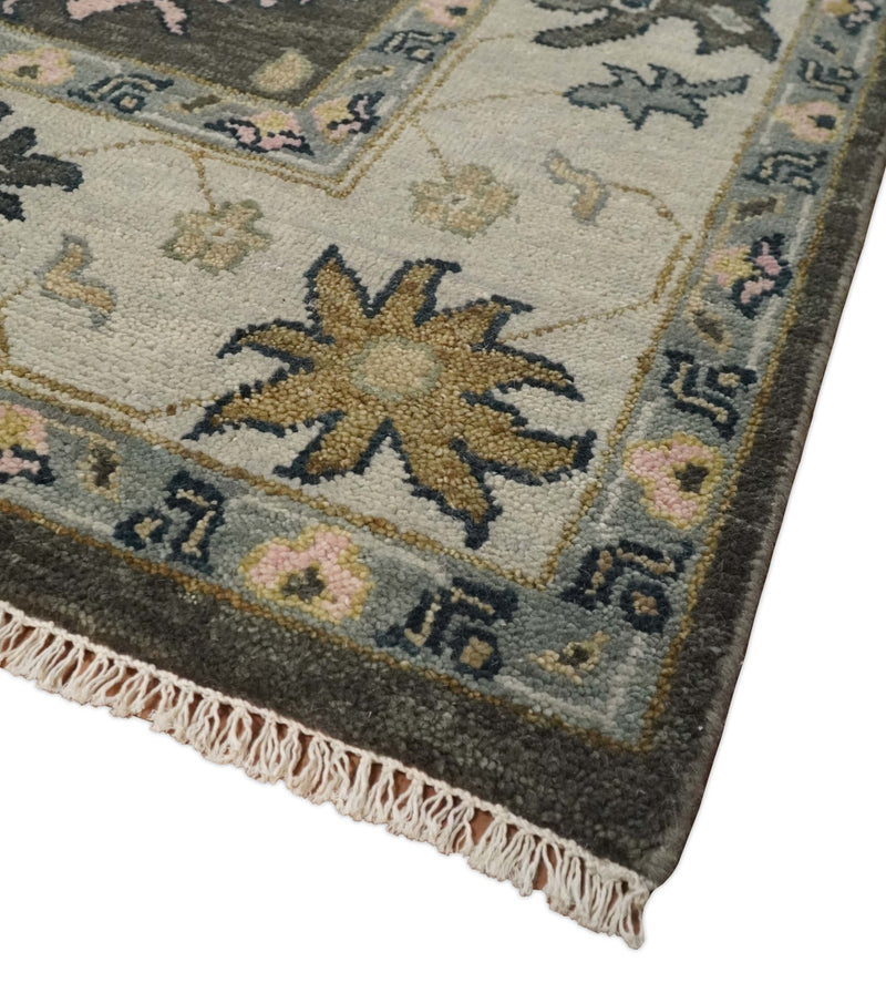 Living Room Rug 5x8, 6x9, 8x10, 9x12, 10x14 and 12x15 Hand Knotted Charcoal and Beige Traditional Vintage Persian Style Antique Wool Rug | TRDCP734 - The Rug Decor