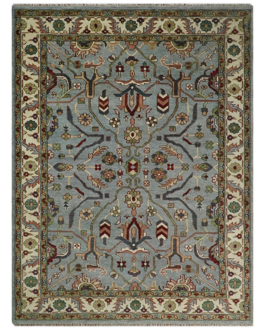 Living Room Rug 5x8, 6x9, 8x10, 9x12, 10x14 and 12x15 Hand Knotted Silver, Olive and Ivory Traditional Persian Oushak Wool Rug | TRDCP790 - The Rug Decor