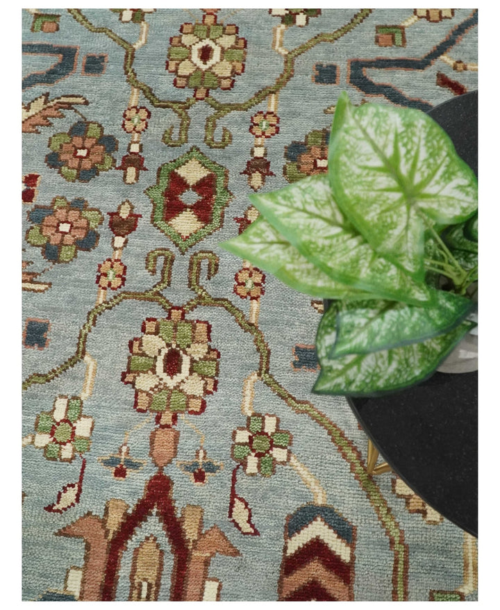 Living Room Rug 5x8, 6x9, 8x10, 9x12, 10x14 and 12x15 Hand Knotted Silver, Olive and Ivory Traditional Persian Oushak Wool Rug | TRDCP790 - The Rug Decor