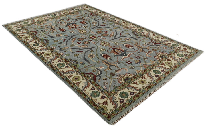 Living Room Rug 5x8, 6x9, 8x10, 9x12, 10x14 and 12x15 Hand Knotted Silver, Olive and Ivory Traditional Persian Oushak Wool Rug | TRDCP790 - The Rug Decor