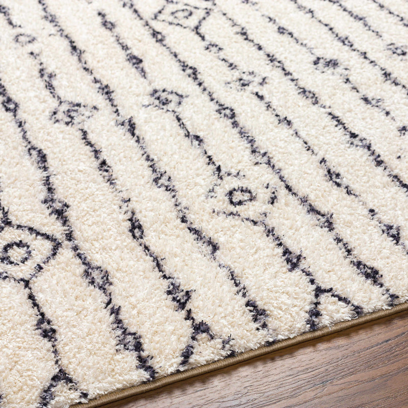 Traditional Machine woven Stripes Pattern Beige and Charcoal Machine Washable Multi Size Area Rug