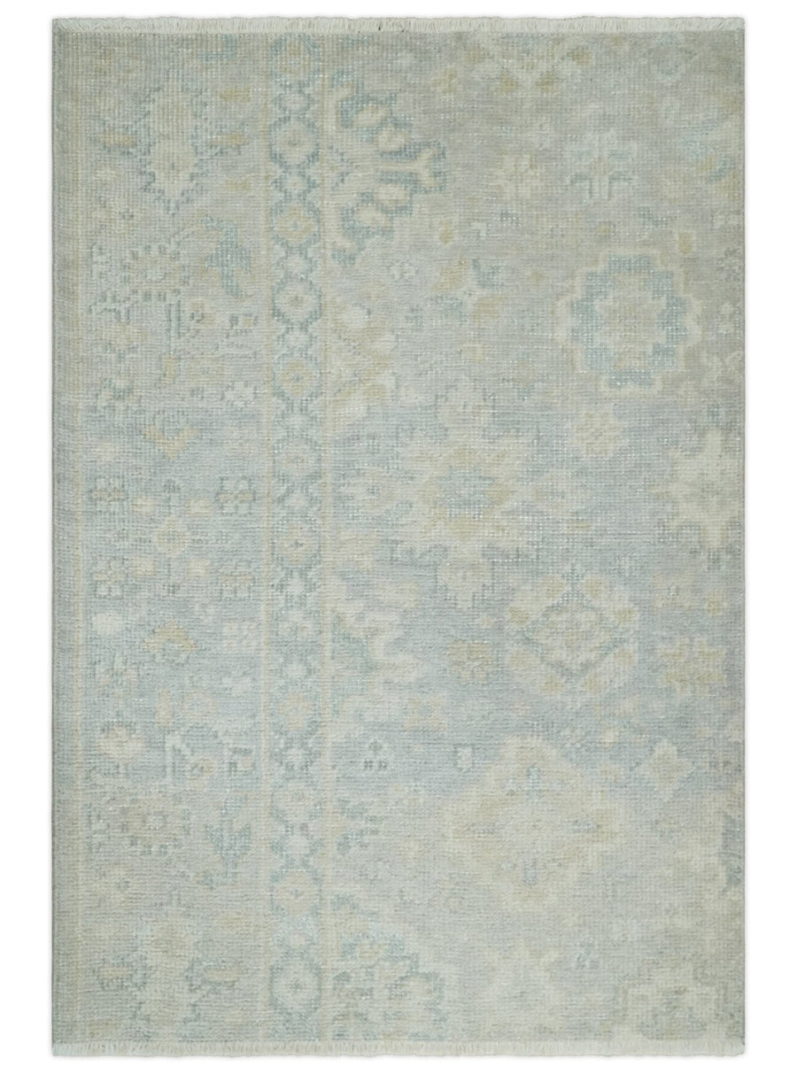 Low Pile 2x3 Hand Knotted Gray, Beige and Ivory Traditional Oushak Wool Rug - The Rug Decor