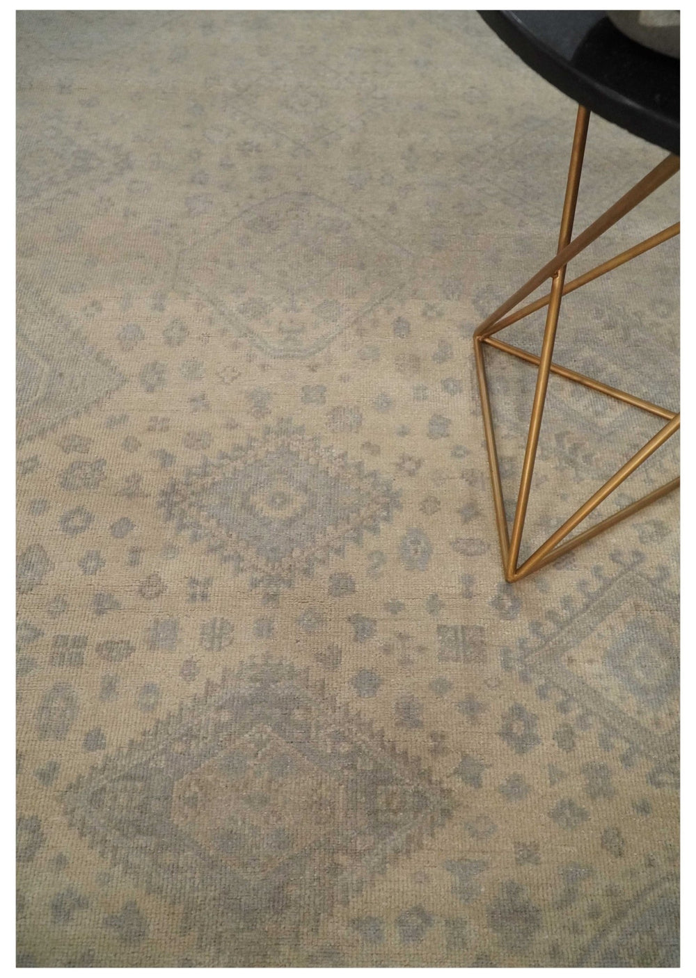 Low Pile 6x9 Hand Knotted Beige and Gray Traditional Wool Area Rug - The Rug Decor