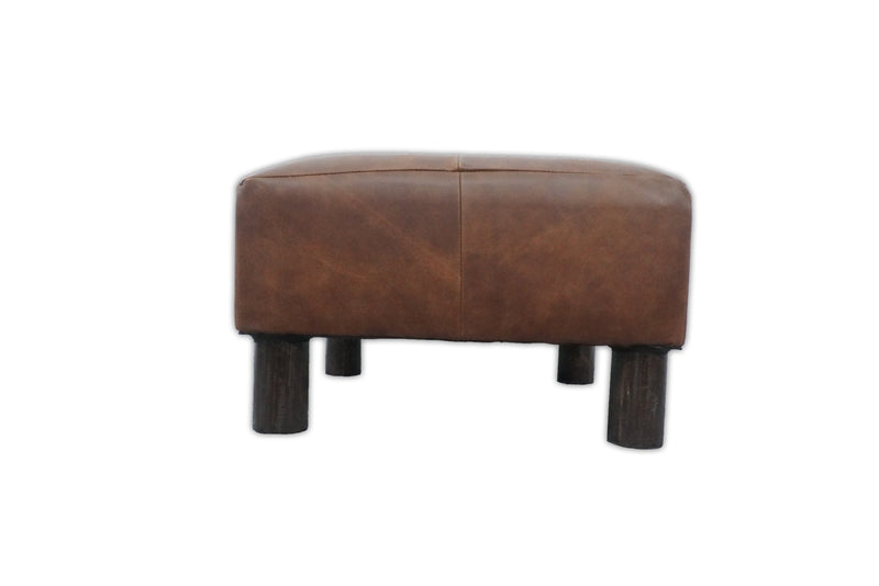 Luxury Genuine Leather Handmade Wooden Stool | FTS5 - The Rug Decor