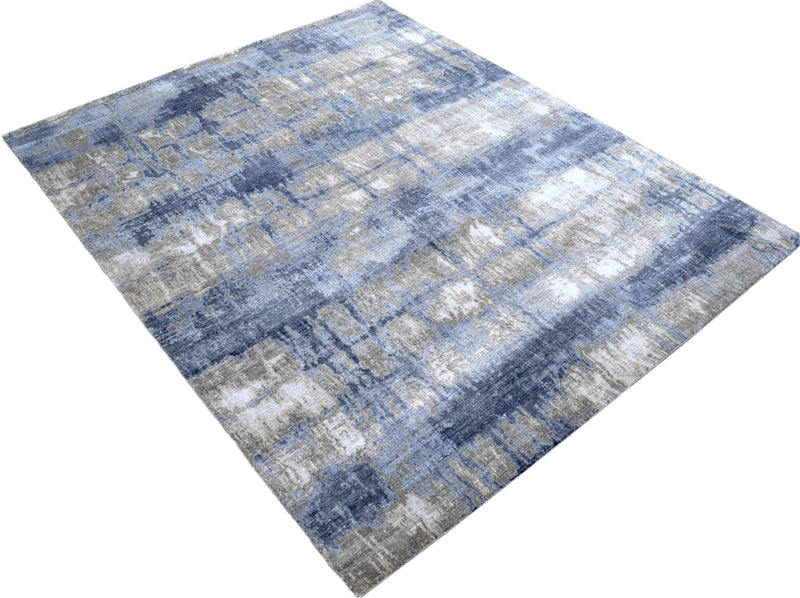 Luxury Hand knotted Blue and Silver Silk 8x10 Area Rug | TRD1856810 - The Rug Decor
