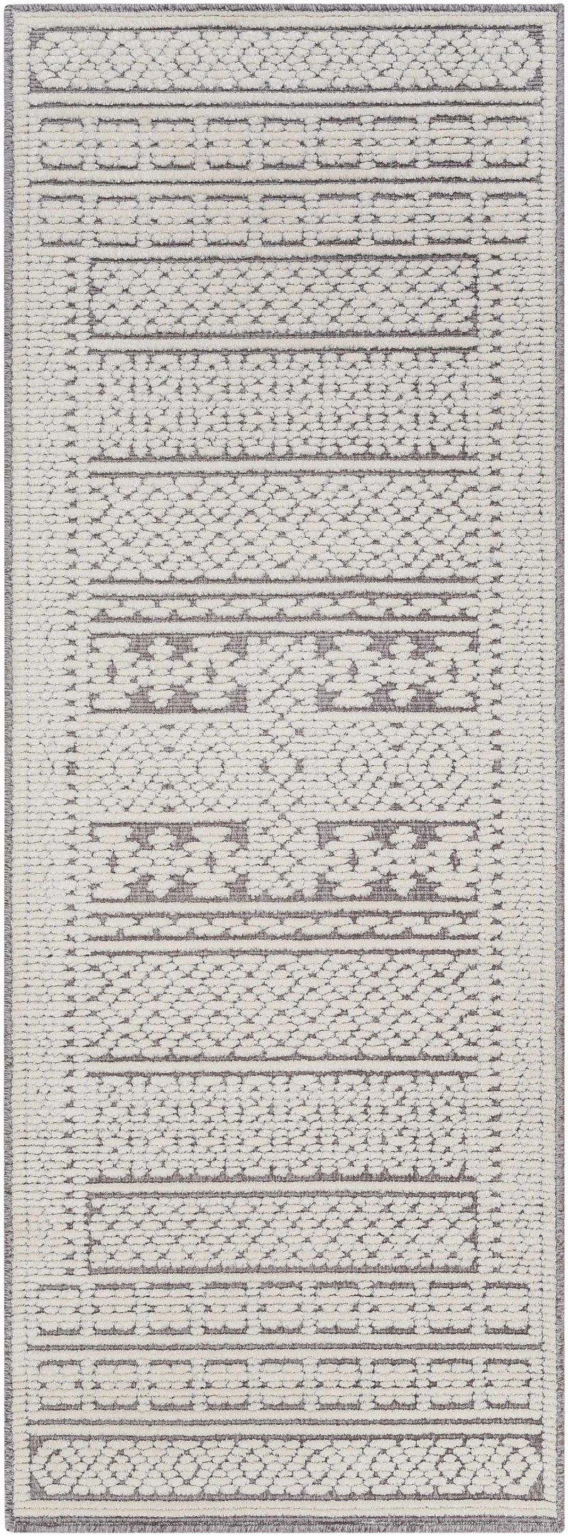 Machine Woven Carved Pattern Ivory and Dusty Mauve Premium Look Machine Washable Rug